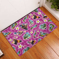Hawaiian Island Shapes-Iconic Landscape Rubber Doormat with Plumeria and Palaka Pink Color LT03 - Polynesian Pride
