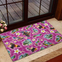 Hawaiian Island Shapes-Iconic Landscape Rubber Doormat with Plumeria and Palaka Pink Color LT03 - Polynesian Pride