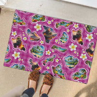 Hawaiian Island Shapes-Iconic Landscape Rubber Doormat with Plumeria and Palaka Pink Color LT03 - Polynesian Pride