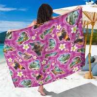 Hawaiian Island Shapes-Iconic Landscape Sarong with Plumeria and Palaka Pink Color LT03 One Size 44 x 66 inches Pink - Polynesian Pride