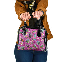 Hawaiian Island Shapes-Iconic Landscape Shoulder Handbag with Plumeria and Palaka Pink Color LT03 One Size Pink - Polynesian Pride