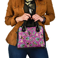 Hawaiian Island Shapes-Iconic Landscape Shoulder Handbag with Plumeria and Palaka Pink Color LT03 - Polynesian Pride