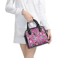 Hawaiian Island Shapes-Iconic Landscape Shoulder Handbag with Plumeria and Palaka Pink Color LT03 - Polynesian Pride