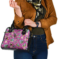 Hawaiian Island Shapes-Iconic Landscape Shoulder Handbag with Plumeria and Palaka Pink Color LT03 - Polynesian Pride