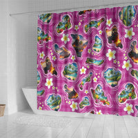 Hawaiian Island Shapes-Iconic Landscape Shower Curtain with Plumeria and Palaka Pink Color LT03 - Polynesian Pride