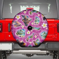 Hawaiian Island Shapes-Iconic Landscape Spare Tire Cover with Plumeria and Palaka Pink Color LT03 - Polynesian Pride