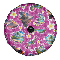 Hawaiian Island Shapes-Iconic Landscape Spare Tire Cover with Plumeria and Palaka Pink Color LT03 - Polynesian Pride