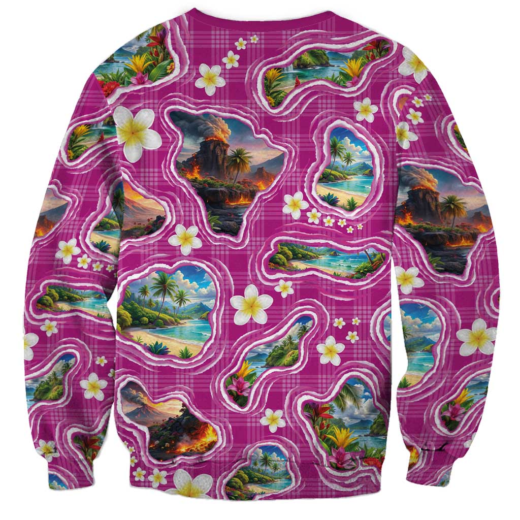 Hawaiian Island Shapes-Iconic Landscape Sweatshirt with Plumeria and Palaka Pink Color