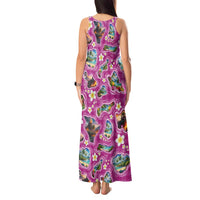 Hawaiian Island Shapes-Iconic Landscape Tank Maxi Dress with Plumeria and Palaka Pink Color LT03 - Polynesian Pride