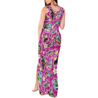 Hawaiian Island Shapes-Iconic Landscape Tank Maxi Dress with Plumeria and Palaka Pink Color LT03 - Polynesian Pride