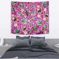 Hawaiian Island Shapes-Iconic Landscape Tapestry with Plumeria and Palaka Pink Color LT03 - Polynesian Pride