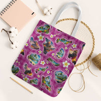 Hawaiian Island Shapes-Iconic Landscape Tote Bag with Plumeria and Palaka Pink Color LT03 White Strap One Size Pink - Polynesian Pride