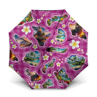 Hawaiian Island Shapes-Iconic Landscape Umbrella with Plumeria and Palaka Pink Color LT03 One Size Folded 11.42 inch Opened Diameter 37.4 inch Pink - Polynesian Pride