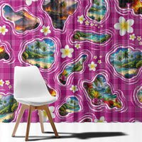 Hawaiian Island Shapes-Iconic Landscape Window Curtain with Plumeria and Palaka Pink Color LT03 - Polynesian Pride
