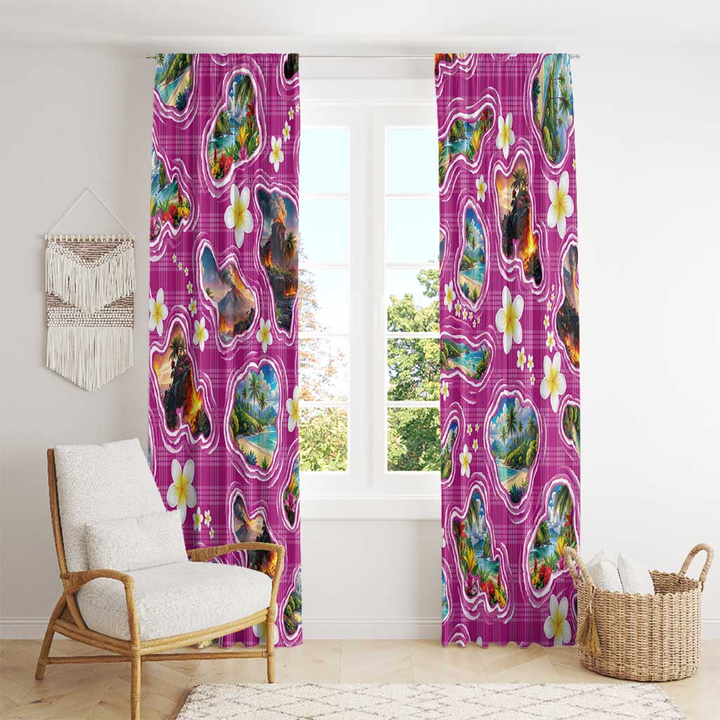 Hawaiian Island Shapes-Iconic Landscape Window Curtain with Plumeria and Palaka Pink Color LT03 - Polynesian Pride