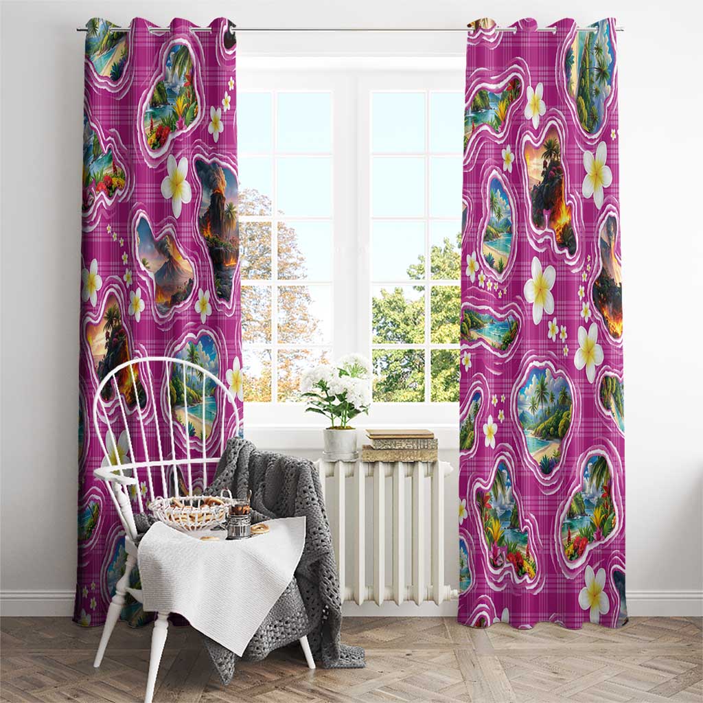 Hawaiian Island Shapes-Iconic Landscape Window Curtain with Plumeria and Palaka Pink Color LT03 - Polynesian Pride