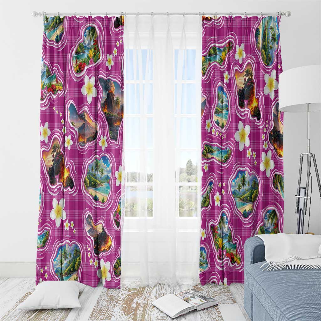 Hawaiian Island Shapes-Iconic Landscape Window Curtain with Plumeria and Palaka Pink Color LT03 - Polynesian Pride