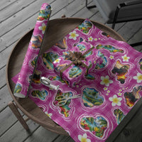 Hawaiian Island Shapes-Iconic Landscape Wrapping Paper with Plumeria and Palaka Pink Color LT03 - Polynesian Pride