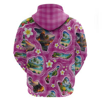 Hawaiian Island Shapes-Iconic Landscape Zip Hoodie with Plumeria and Palaka Pink Color LT03 - Polynesian Pride