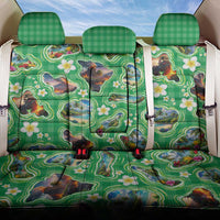 Hawaii Map with Plumeria Flower and Palaka Pattern Back Car Seat Cover Tropical Island Green Design