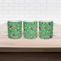 Hawaii Map with Plumeria Flower and Palaka Pattern Ceramic Mug Tropical Island Green Design