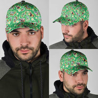 Hawaii Map with Plumeria Flower and Palaka Pattern Classic Cap Tropical Island Green Design