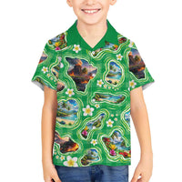 Hawaii Map with Plumeria Flower and Palaka Pattern Family Matching Long Sleeve Bodycon Dress and Hawaiian Shirt Tropical Island Green Design LT03 Son's Shirt Green - Polynesian Pride