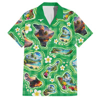 Hawaii Map with Plumeria Flower and Palaka Pattern Family Matching Off Shoulder Short Dress and Hawaiian Shirt Tropical Island Green Design LT03 Dad's Shirt - Short Sleeve Green - Polynesian Pride