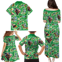 Hawaii Map with Plumeria Flower and Palaka Pattern Family Matching Puletasi and Hawaiian Shirt Tropical Island Green Design LT03 - Polynesian Pride
