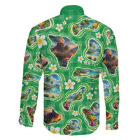 Hawaii Map with Plumeria Flower and Palaka Pattern Family Matching Puletasi and Hawaiian Shirt Tropical Island Green Design LT03 - Polynesian Pride