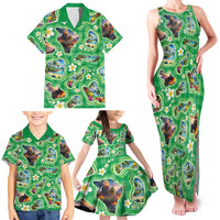 Hawaii Map with Plumeria Flower and Palaka Pattern Family Matching Tank Maxi Dress and Hawaiian Shirt Tropical Island Green Design LT03 - Polynesian Pride