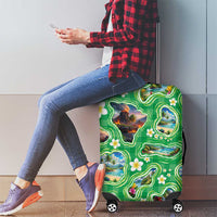 Hawaii Map with Plumeria Flower and Palaka Pattern Luggage Cover Tropical Island Green Design