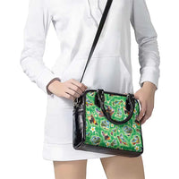 Hawaii Map with Plumeria Flower and Palaka Pattern Shoulder Handbag Tropical Island Green Design