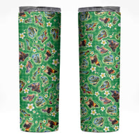 Hawaii Map with Plumeria Flower and Palaka Pattern Skinny Tumbler Tropical Island Green Design LT03 Green - Polynesian Pride