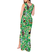 Hawaii Map with Plumeria Flower and Palaka Pattern Tank Maxi Dress Tropical Island Green Design