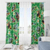 Hawaii Map with Plumeria Flower and Palaka Pattern Window Curtain Tropical Island Green Design