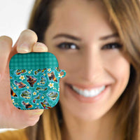 Hawaii Map with Plumeria Flower and Palaka Pattern AirPods Case Tropical Island Teal Design LT03 - Polynesian Pride