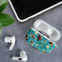 Hawaii Map with Plumeria Flower and Palaka Pattern AirPods Case Tropical Island Teal Design LT03 - Polynesian Pride