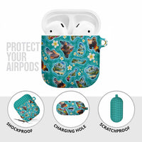 Hawaii Map with Plumeria Flower and Palaka Pattern AirPods Case Tropical Island Teal Design LT03 - Polynesian Pride