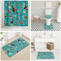 Hawaii Map with Plumeria Flower and Palaka Pattern Bathroom Set Tropical Island Teal Design