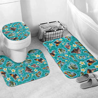 Hawaii Map with Plumeria Flower and Palaka Pattern Bathroom Set Tropical Island Teal Design