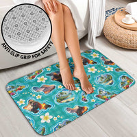 Hawaii Map with Plumeria Flower and Palaka Pattern Bathroom Set Tropical Island Teal Design