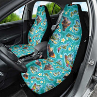 Hawaii Map with Plumeria Flower and Palaka Pattern Car Seat Cover Tropical Island Teal Design