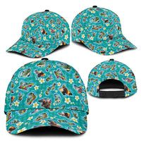 Hawaii Map with Plumeria Flower and Palaka Pattern Classic Cap Tropical Island Teal Design