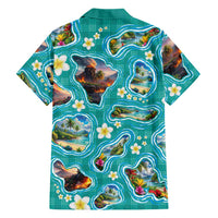 Hawaii Map with Plumeria Flower and Palaka Pattern Family Matching Puletasi and Hawaiian Shirt Tropical Island Teal Design LT03 - Polynesian Pride
