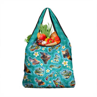 Hawaii Map with Plumeria Flower and Palaka Pattern Grocery Bag Tropical Island Teal Design LT03 1-pack One Size Teal - Polynesian Pride