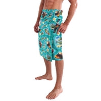 Hawaii Map with Plumeria Flower and Palaka Pattern Lavalava Tropical Island Teal Design