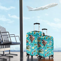 Hawaii Map with Plumeria Flower and Palaka Pattern Luggage Cover Tropical Island Teal Design