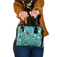 Hawaii Map with Plumeria Flower and Palaka Pattern Shoulder Handbag Tropical Island Teal Design LT03 One Size Teal - Polynesian Pride