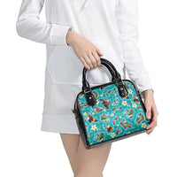 Hawaii Map with Plumeria Flower and Palaka Pattern Shoulder Handbag Tropical Island Teal Design LT03 - Polynesian Pride